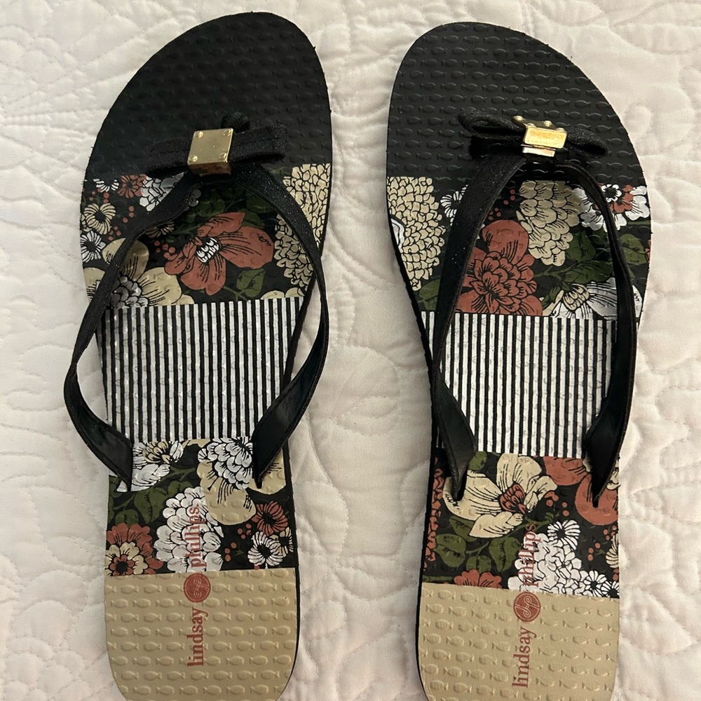Lindsey Phillips Floral Black Sandals